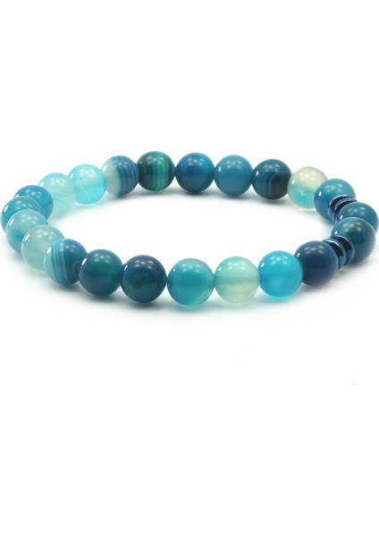 8 mm Mavi Madagaskar Akik Doğal Taş Unisex Bileklik modelleri