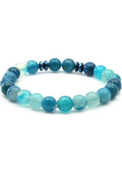 8 mm Mavi Madagaskar Akik Doğal Taş Unisex Bileklik fırsatları