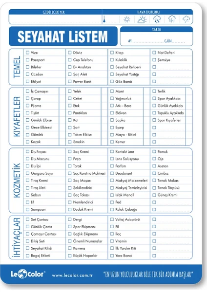 Le Color A5 Planer Seyahat Listem 53 Sayfa
