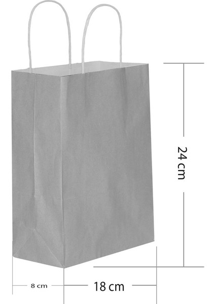 Gümüş Kraft Hediye Çantası 18 x 8 x 24 cm 25'li