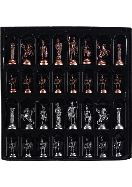Metal Roma Satranç Takımı Antik Ve Ceviz Tahtası