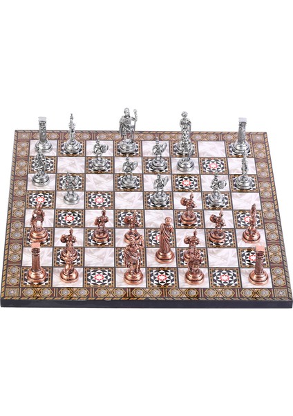 Metal Roma Satranç Takımı Antik Ve Sedef Tahtası