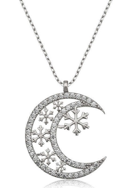 ​Gümüş Ay Kar Tanesi Bayan Kolye