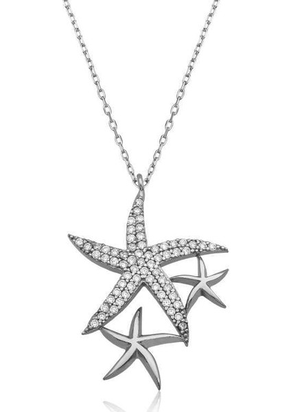 ​Gümüş Beyaz Deniz Yıldızları Bayan Kolye