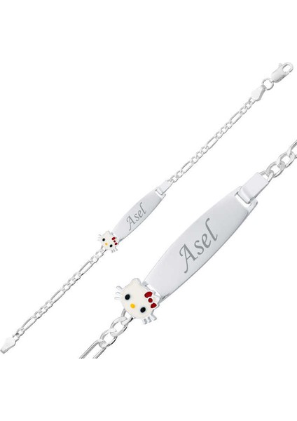 ​Gümüş Kedi Plaka Çocuk Bileklik