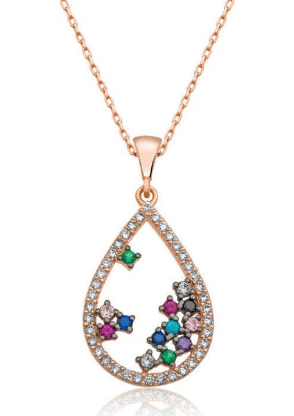 ​Gümüş Renkli Taşlı Damla Kolye