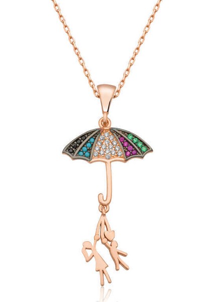 ​Gümüş Şemsiye Tutan Aşıklar Kolye