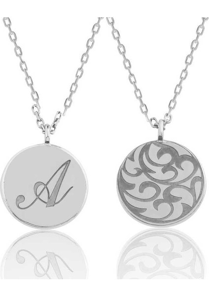 Gümüş Arkası Desenli Harfli Plaka Kolye