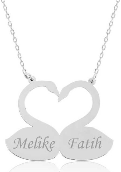 Gümüş Aşık Kuğular Plaka Kolye