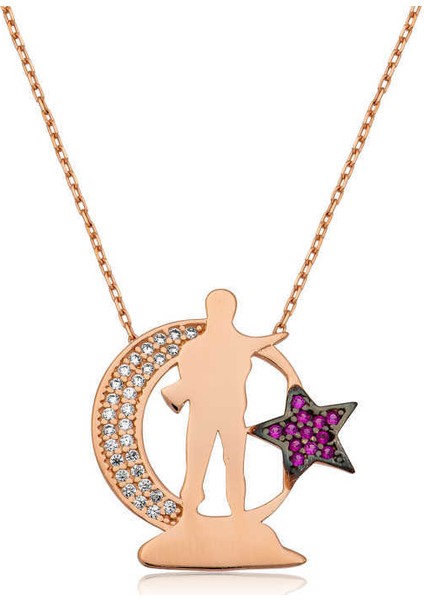 Gümüş Ay Yıldız Asker Bayan Kolye