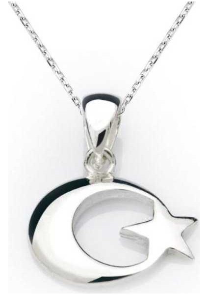 Gümüş Ay Yıldız Bayrak Kolye