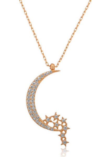 Gümüş Ay Yıldızlı Bayan Kolye