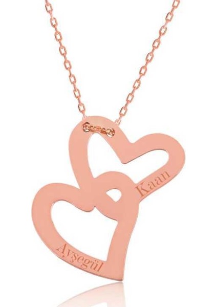 Gümüş Birleşmiş Kalpler İsimli Bayan Kolye