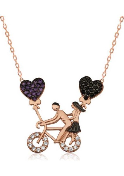 Gümüş Bisikletli Aşıklar Bayan Kolye