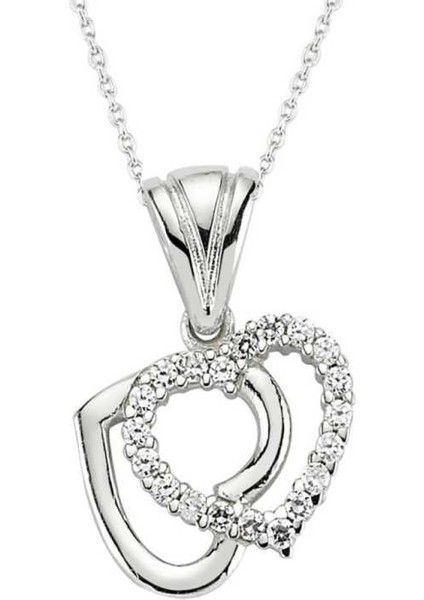 Gümüş Çift Kalpli Bayan Kolye