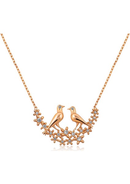 Gümüş Çifte Kumrular Bayan Kolye