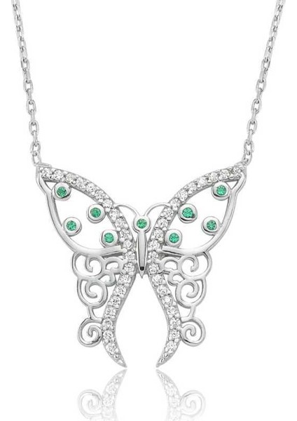 Gümüş Desenli Kelebek Bayan Kolye