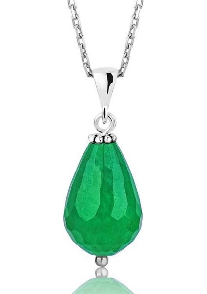 Gümüş Doğal Yeşim Taş Bayan Kolye