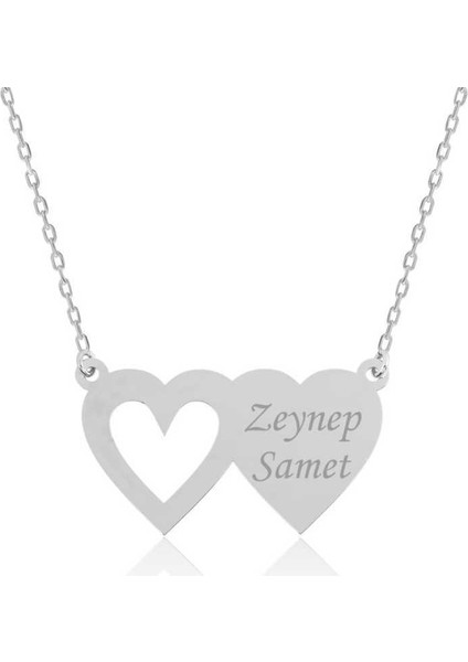 Gümüş İki Kalp İsimli Bayan Kolye