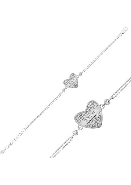Gümüş İsimli Kalpli Bayan Bileklik
