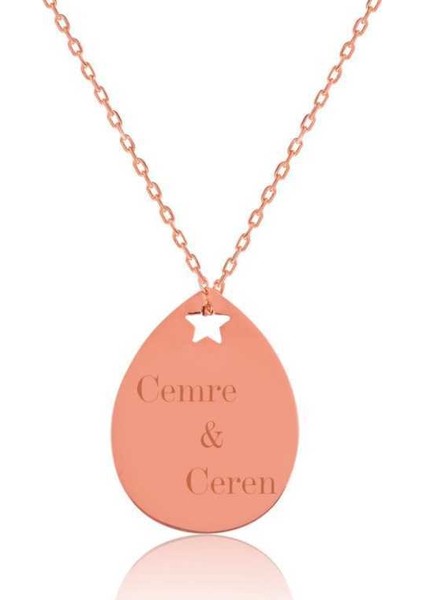 Gümüş İsimli Yıldızlı Damla Kolye