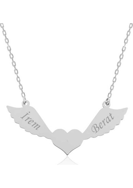 Gümüş Kanatlı Kalp İsimli Bayan Kolye