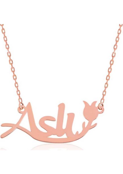 Gümüş Kişiye Özel Lale Desenli İsimli Bayan Kolye