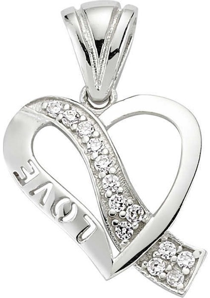 Gümüş Love Kalp Bayan Kolye