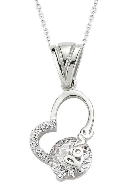 Gümüş Love Yazılı Bayan Kalp Kolye