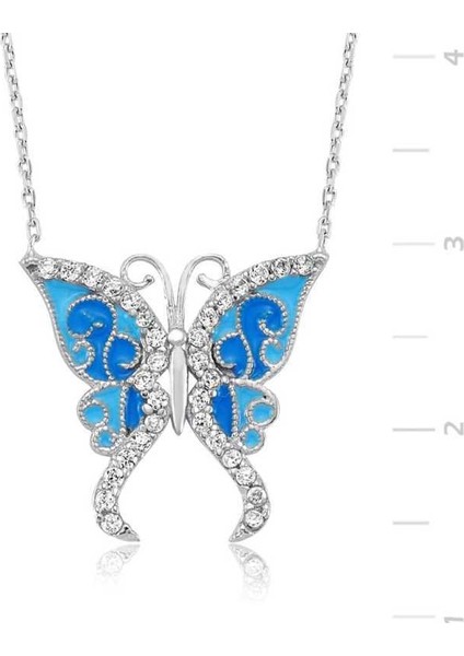 Gümüş Mavi Kelebek Bayan Kolye