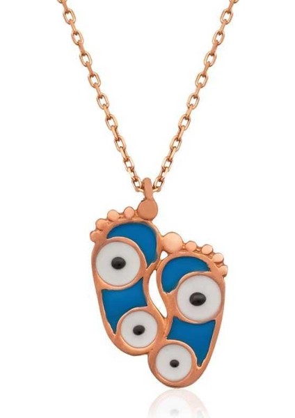 Gümüş Nazarlı Ayak İzi Bayan Kolye