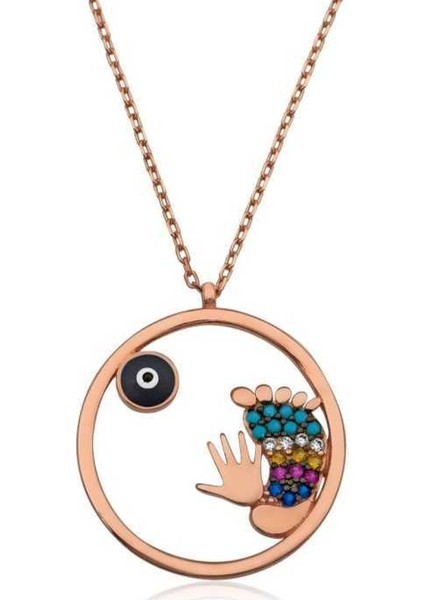 Gümüş Nazarlı El ve Ayak İzi Bayan Kolye