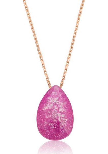 Gümüş Pembe Damla Şeker Kolye