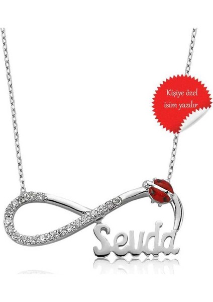 Gümüş Uğur Böcekli İsimli Sonsuzluk Bayan Kolye