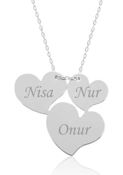 Gümüş Üç Kalp İsimli Bayan Kolye
