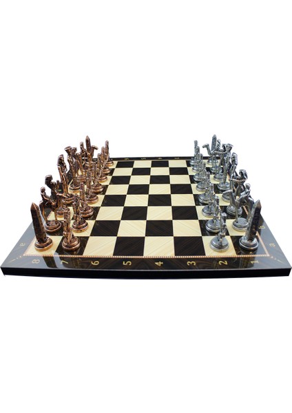 Metal Mısır Satranç Takımı Antik ve Ceviz Tahta