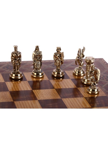 Metal Osmanlı Bizans Satranç Takımı Orta Boy Parlak ve Sedef Tahtası modelleri