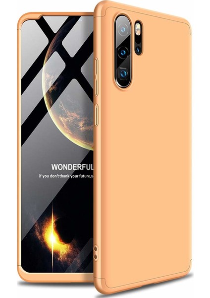 Huawei P30 Pro Kılıf 3 Parçalı Tam Koruma Sert Mika Ays Kapak Altın