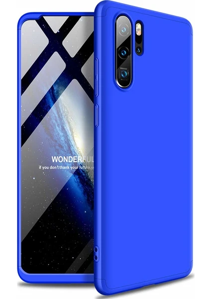 Case 4U Huawei P30 Pro Kılıf 3 Parçalı Tam Koruma Sert Mika Ays Kapak Mavi