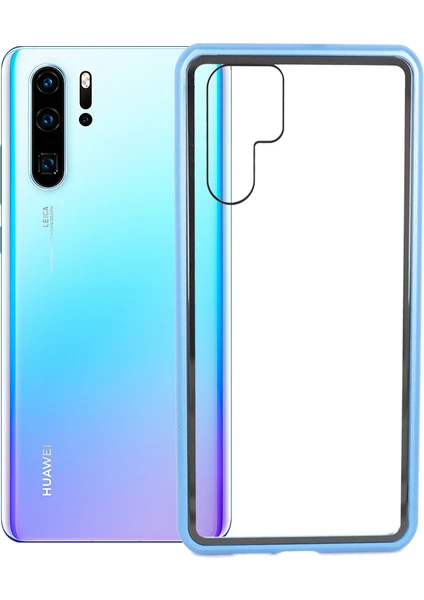 Case 4U Huawei P30 Pro Kılıf 360 Tam Koruma Arkası Cam Şeffaf Mıknatıslı Devrim Mavi