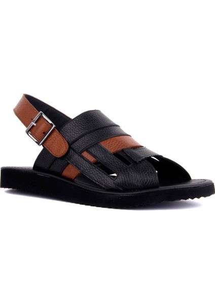Siyah, Taba Deri Erkek Sandalet