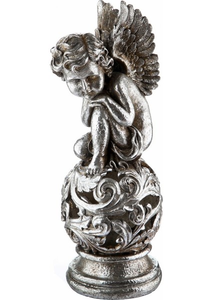 White & Begie Gümüş Melek Biblo 39 cm