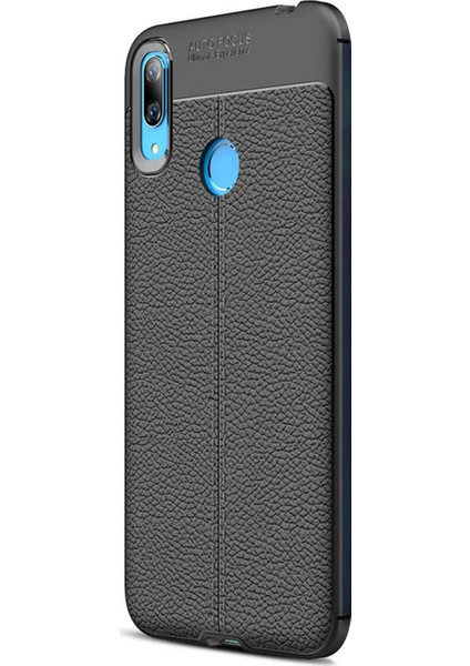 Huawei Y7 Prime 2019 Kılıf Deri Dokulu Silikon Siyah