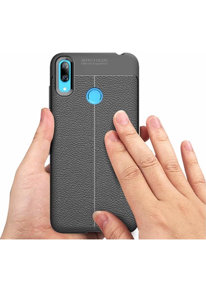Huawei Y7 Prime 2019 Kılıf Deri Dokulu Silikon Lacivert fırsatları