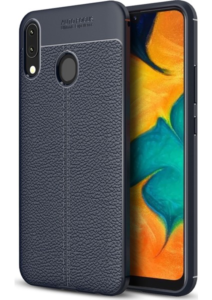 Samsung Galaxy A30 Kılıf Deri Dokulu Silikon Lacivert