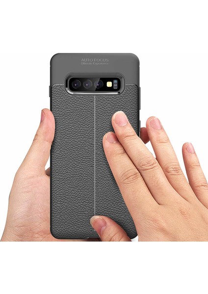 Samsung Galaxy S10 Kılıf Deri Dokulu Silikon Siyah