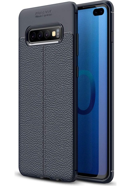 Samsung Galaxy S10 Plus Kılıf Deri Dokulu Silikon Lacivert