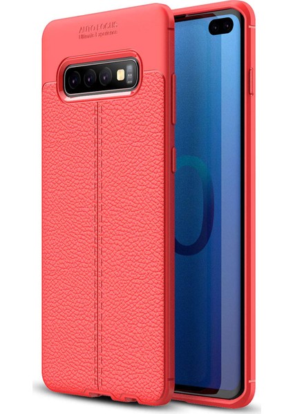 Samsung Galaxy S10 Plus Kılıf Deri Dokulu Silikon Kırmızı