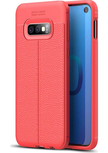 Samsung Galaxy S10E Kılıf Deri Dokulu Silikon Kırmızı