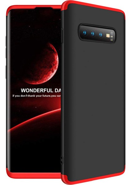 Samsung Galaxy S10 Plus Kılıf Double Dip 360 Protective Siyah Kırmızı